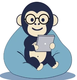 El mono de Monkey Speaks relajado en un puf con su tablet